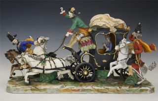 19c Large & Impressive Capodimonte Porcelain Group W/carriage & Riders Noreserve photo