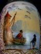 Antique Hand Painted Figural Scene Porcelain Mustard Pot,  Silverplate Hinged Lid Jars photo 1