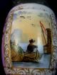 Antique Hand Painted Figural Scene Porcelain Mustard Pot,  Silverplate Hinged Lid Jars photo 2