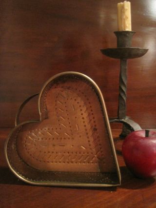 Antique 1800s Hand Made Copper Heart Cheese Food Mold Strainer Sieve 