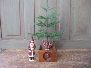Antique Wood Spice Box W Feathery Christmas Tree photo