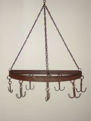 7 Hook Old Cast Iron Pot Rack Hand Forged And Rustic photo