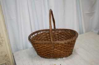 Antique Primitive Folk Art Wicker Basket Doyle Tag In Place17 ' By 12 