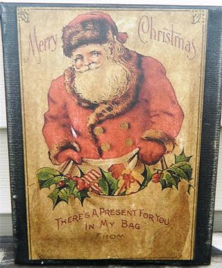 Primitive Print On Canvas Of A Old Fashion Santa - Merry Christmas photo