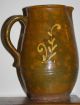 19th Century Decorated Redware Pitcher With Mottling; Antique Folk Pottery 1800s Primitives photo 10