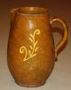 19th Century Decorated Redware Pitcher With Mottling; Antique Folk Pottery 1800s Primitives photo 1