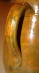 19th Century Decorated Redware Pitcher With Mottling; Antique Folk Pottery 1800s Primitives photo 5
