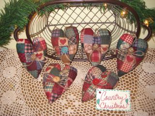 Primitive Country Christmas Heart Ornies Ornaments Bowl Fillers Decor photo