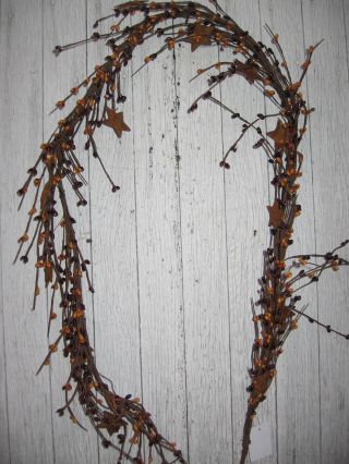 5 Foot Long Tan And Burgundy Pip Berry Garland With Rusty Stars New Prim photo