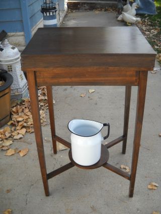 Antique (primitive) Late 1800 ' S Walnut Wash Stand With Granite Ware Pieces. photo