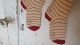 Sweet 19th C Early Old Pair Christmas Striped Creme Red Girl Stockings Socks Primitives photo 2
