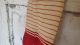 Sweet 19th C Early Old Pair Christmas Striped Creme Red Girl Stockings Socks Primitives photo 3