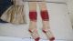 Sweet 19th C Early Old Pair Christmas Striped Creme Red Girl Stockings Socks Primitives photo 5