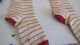 Sweet 19th C Early Old Pair Christmas Striped Creme Red Girl Stockings Socks Primitives photo 6
