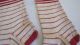 Sweet 19th C Early Old Pair Christmas Striped Creme Red Girl Stockings Socks Primitives photo 8
