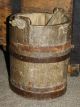 Antique Primitive Staved Wooden Bucket; 1800s Old Country Piggin,  Iron Bands Primitives photo 9