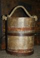 Antique Primitive Staved Wooden Bucket; 1800s Old Country Piggin,  Iron Bands Primitives photo 10