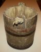Antique Primitive Staved Wooden Bucket; 1800s Old Country Piggin,  Iron Bands Primitives photo 1