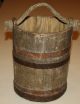 Antique Primitive Staved Wooden Bucket; 1800s Old Country Piggin,  Iron Bands Primitives photo 3