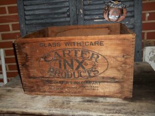 Primitive Advertising Antique Dovetailed Big Crate Wood Box Carter Inx Products photo