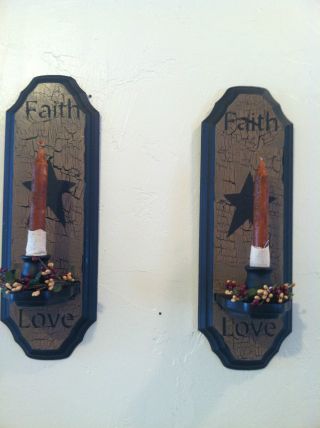 Primitive,  Americana,  Country Crackled Candle Sconces,  Candles And Pips photo