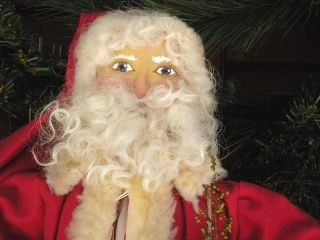 Primitive Folk Art Olde Thyme Santa Doll On An Antique Bobbin photo