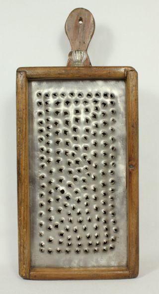 Antique Handmade Primitive Wood Cheese Food Box Grater Punched Tin W/drawer Aafa photo