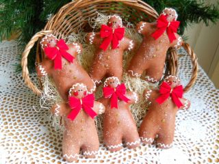 6 Primitive Folk Art Sugared Ginger Bread Men Ornies / Bowl Fillers Christmas photo