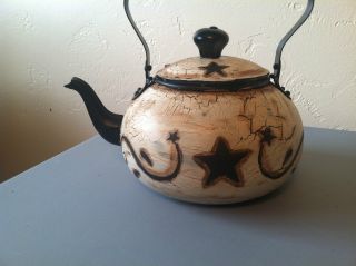 Primitive,  Americana,  Country Crackled Reversible Teapot Decor photo