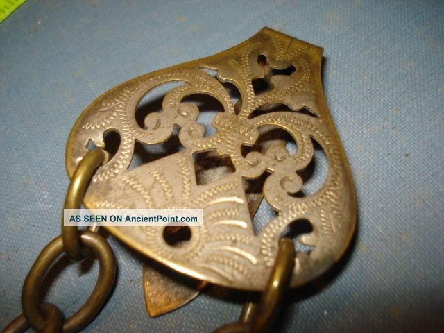 18th Century Fancy 1780 ' S Bright Cut Design Chatelaine Clip & Chain Primitives photo