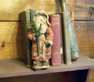 Primitive Little Santa Claus Doll With Tree photo