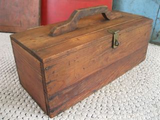 Antique Primitive Tool Box,  Carrier Tote,  Pine Wood,  Handle & Lid photo
