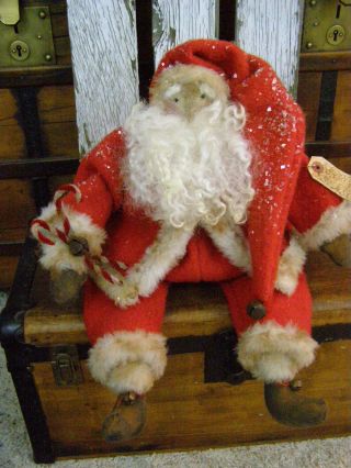 Primitive Santa Doll Old Wool Folk Art Santa Doll Candy Canes Christmas Doll photo
