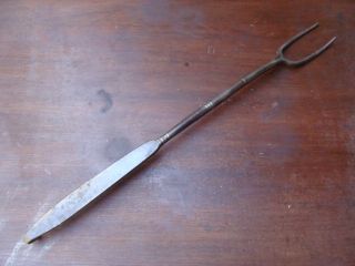 19th C Hand Wrought Iron Cooking Fork photo
