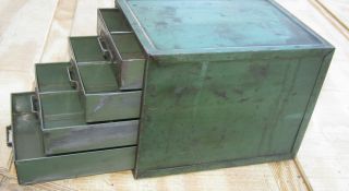 Primitive Green Four Drawer Chest Divided Drawers Old Metal Tool Box photo