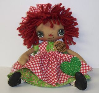 Primitive Folk Art Raggedy Doll Annie Christmas Tag Country Ornie photo