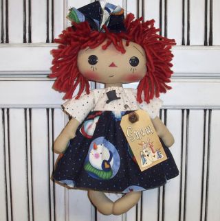 Primitive Folk Art Country Doll Raggedy Ann Rag Doll Tag Snowman Ornie Country photo