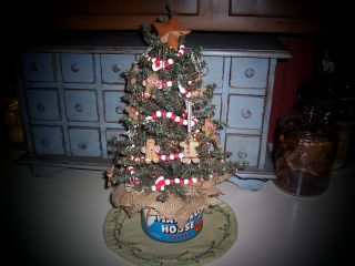 Primitive German Twig Christmas Tree In Vintage Coffee Can W/lites,  Garland,  Ginge photo