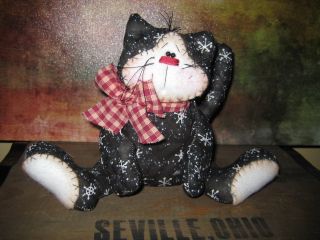 Primitive Hc Holiday Christmas Snowflake Tuxedo Kitty Cat Doll Ornie Tuck photo