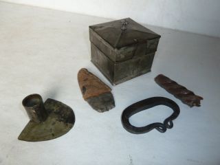 18th Century Tin And Pewter Tinder Box Complete W/ Flint,  Striker And Candle photo