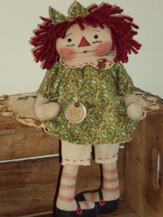 Primitive Raggedy Ann Christmas Holly Rag Doll Annie photo