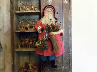 Primitive Red Quilt German Style Santa Claus photo