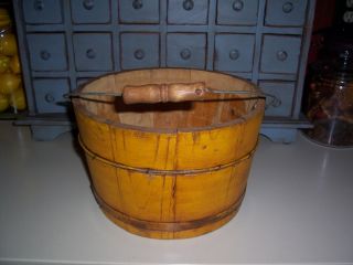 Vintage Wood Bucket - Wire/wood Bail Handle - Primitive,  Rustic Decor photo