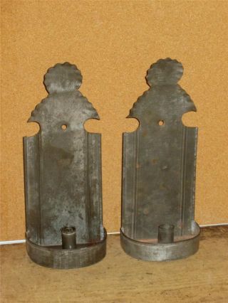 Rare Pair 19th C American Tin Candle Sconce 