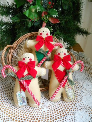 3 Primitive Folk Art Ginger Bread Men Ornies / Bowl Fillers Christmas photo