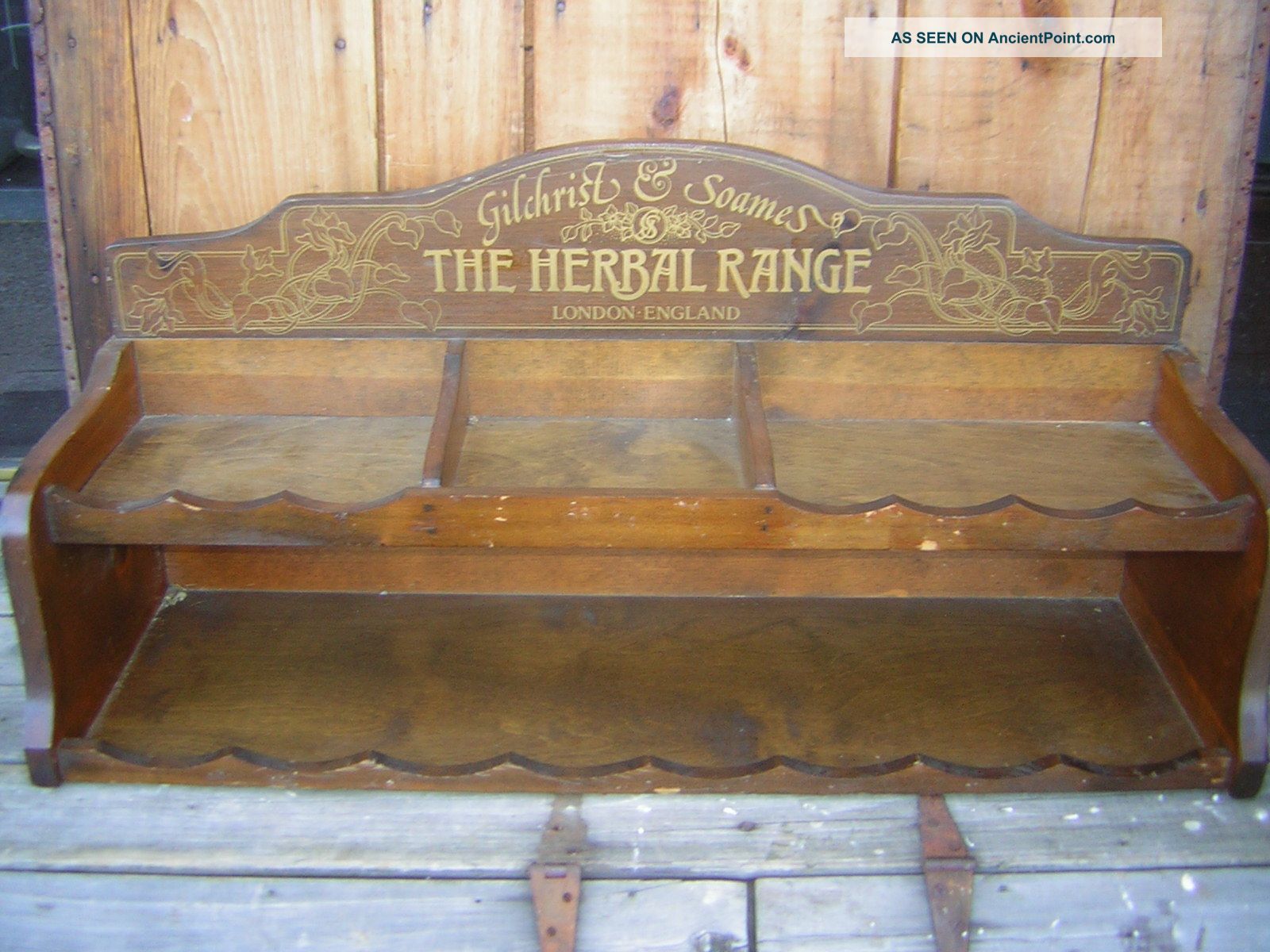 Adv.  Gilchrist & Soames Herbal Range - London England Wood Hair Care Display Shelf Primitives photo