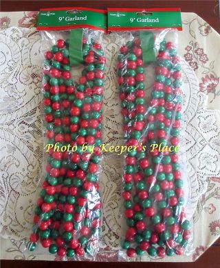 Wood Bead Primitive Country Garlands Red & Green 2 Pks (18 Feet Total) New Rare photo