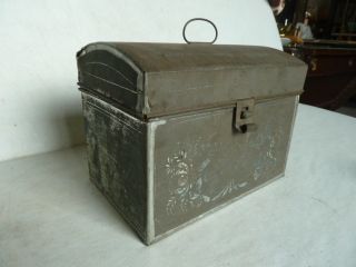 1850 Vintage Domed Top Tin Document Box - Large photo