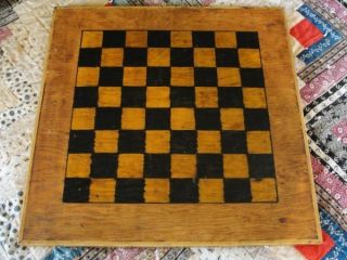 Antique Wooden Checkers Game Board Primitive Folk Art Handmade photo