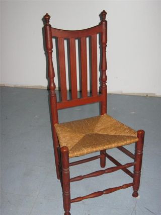 Best 18th C Connecticut Bannister Back Side Chair In The Greatest Old Red Paint photo
